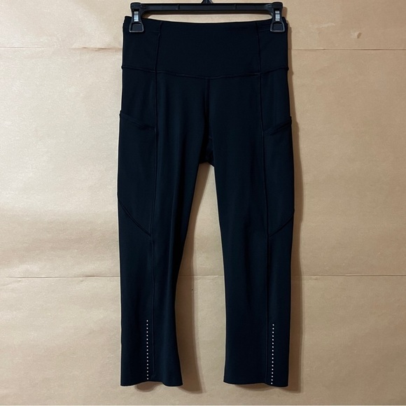 Lululemon | Fast & Free Crop II Nulux 19" High Rise Leggings Pocket Black Size 4 - Picture 1 of 11
